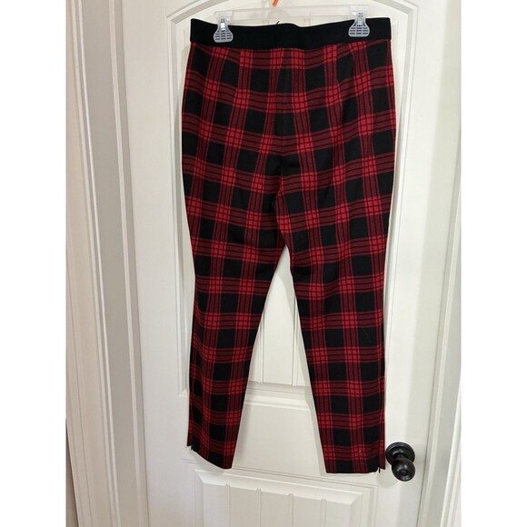 Talbots Pants Size 12 Pull On Buffalo Plaid Red Black High Rise Zip Ankle NWT - Picture 2 of 2